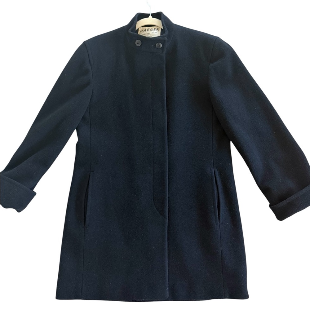 Jaeger Black Wool Coat 8 Made in Great Britain Minimalist - Picture 2 of 8